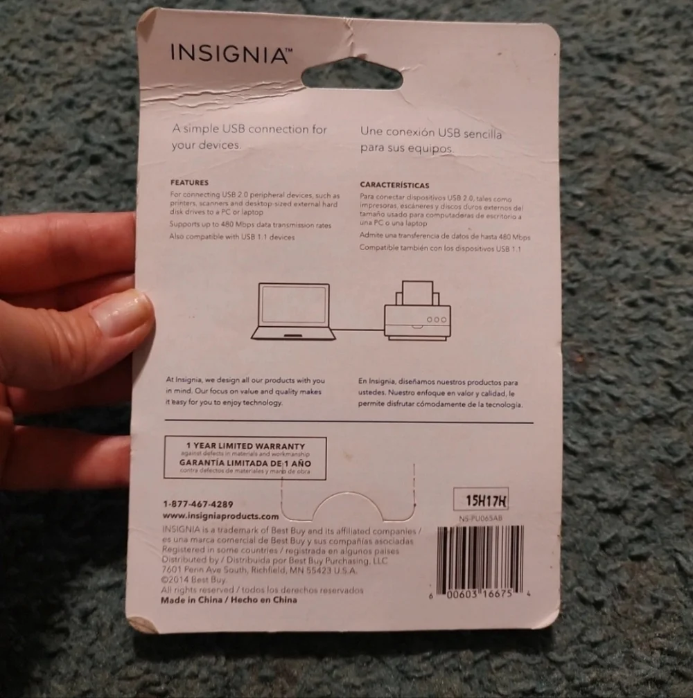 Insignia Black USB 2.0 A/B Cable